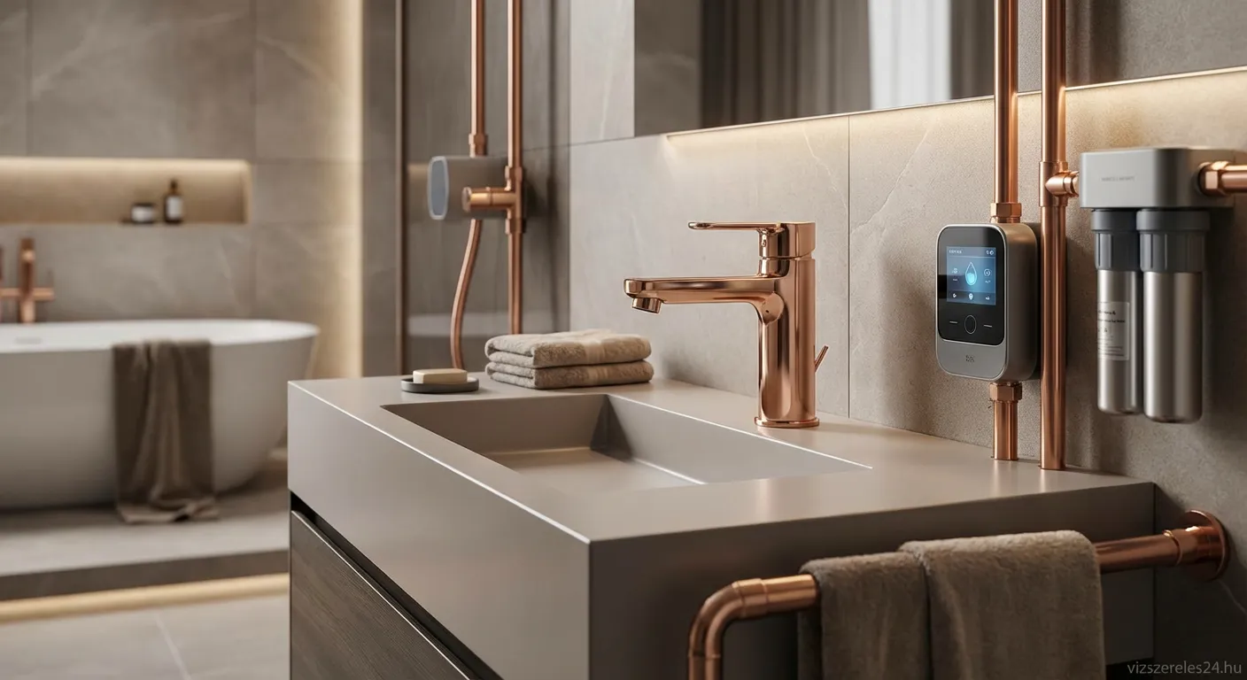 Modern rose gold csaptelep fürdőszobában légyközeliben
