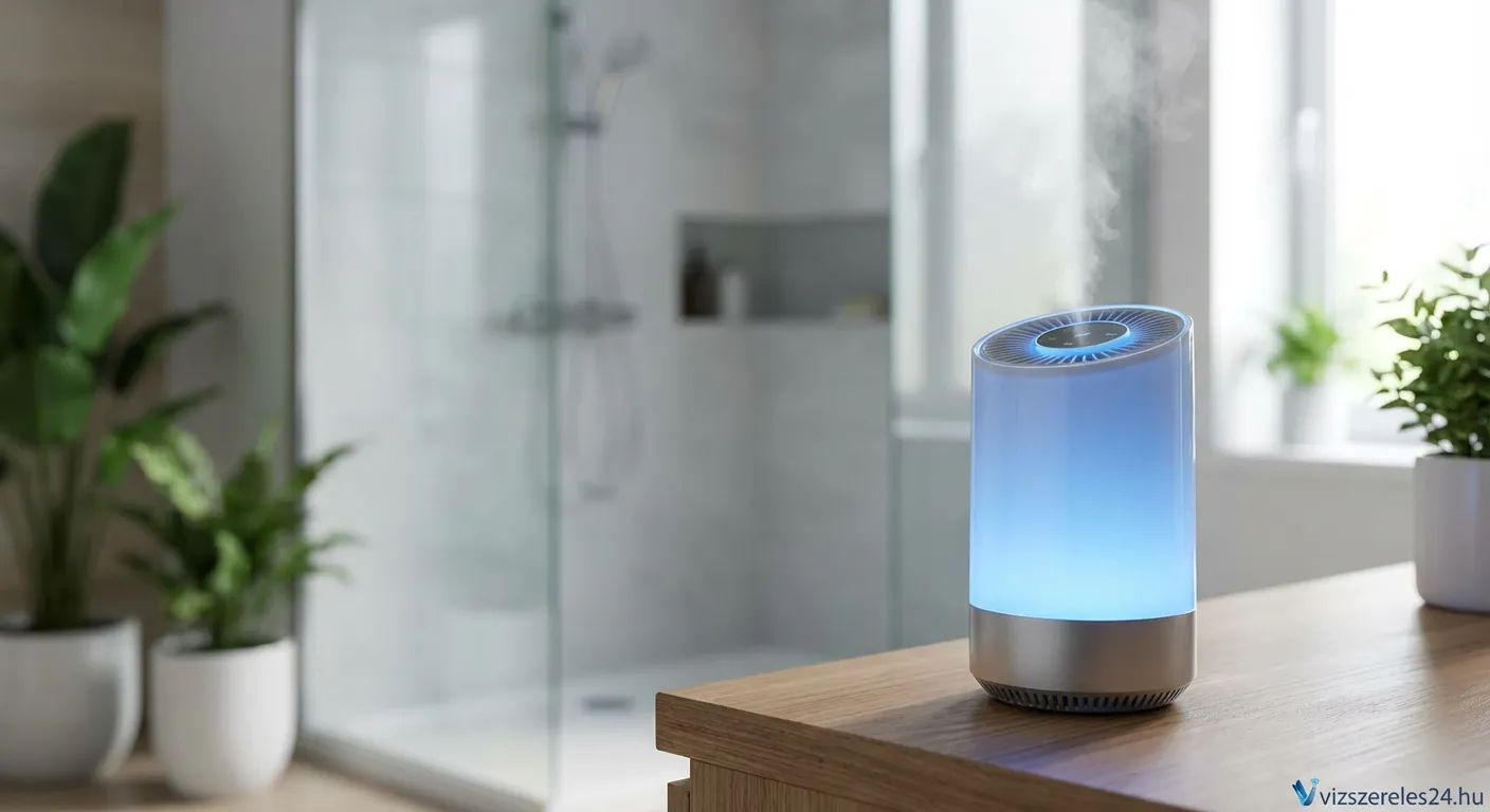 Modern design fürdőszobai okos levegő ionizáló készülék fehér csempés falon