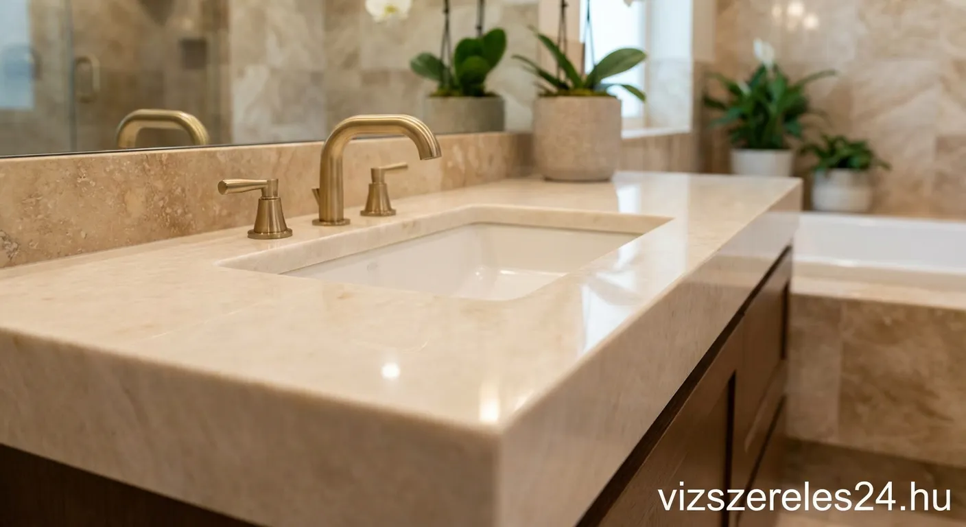 Modern Mosdó quartzite fürdőszobai környezetben, csapteleppel