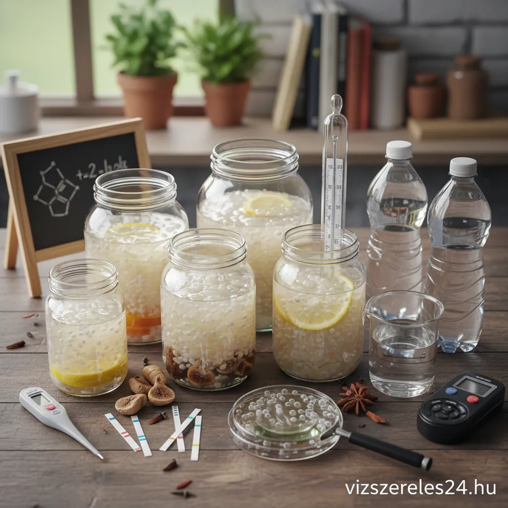 Tibicos kristálygomba egy üvegben, a vízminőség fontosságát szimbolizálva