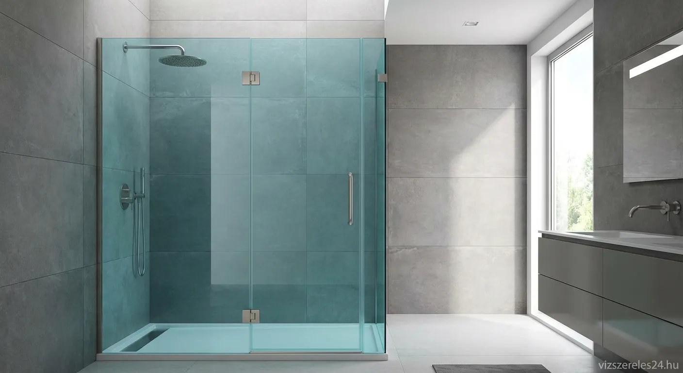 Zuhanyajtó Quantum Glass telepítés modern fürdőszobában